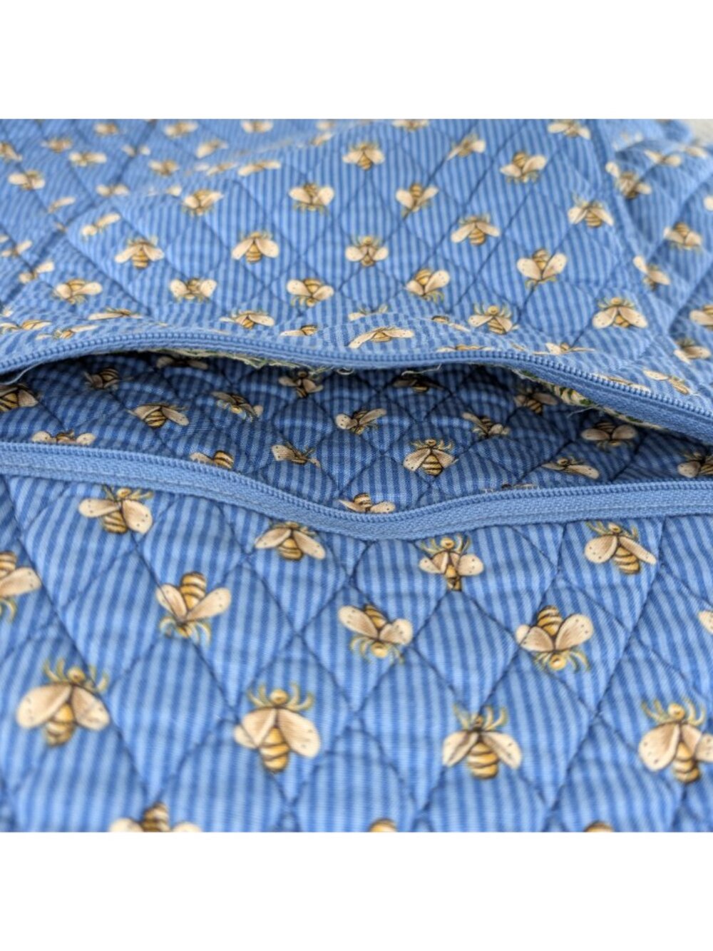 Vtg Vera Bradley Garment Bag Blue Yellow Rose Bumble Bee Print Quilted Cotton - Picture 11 of 13